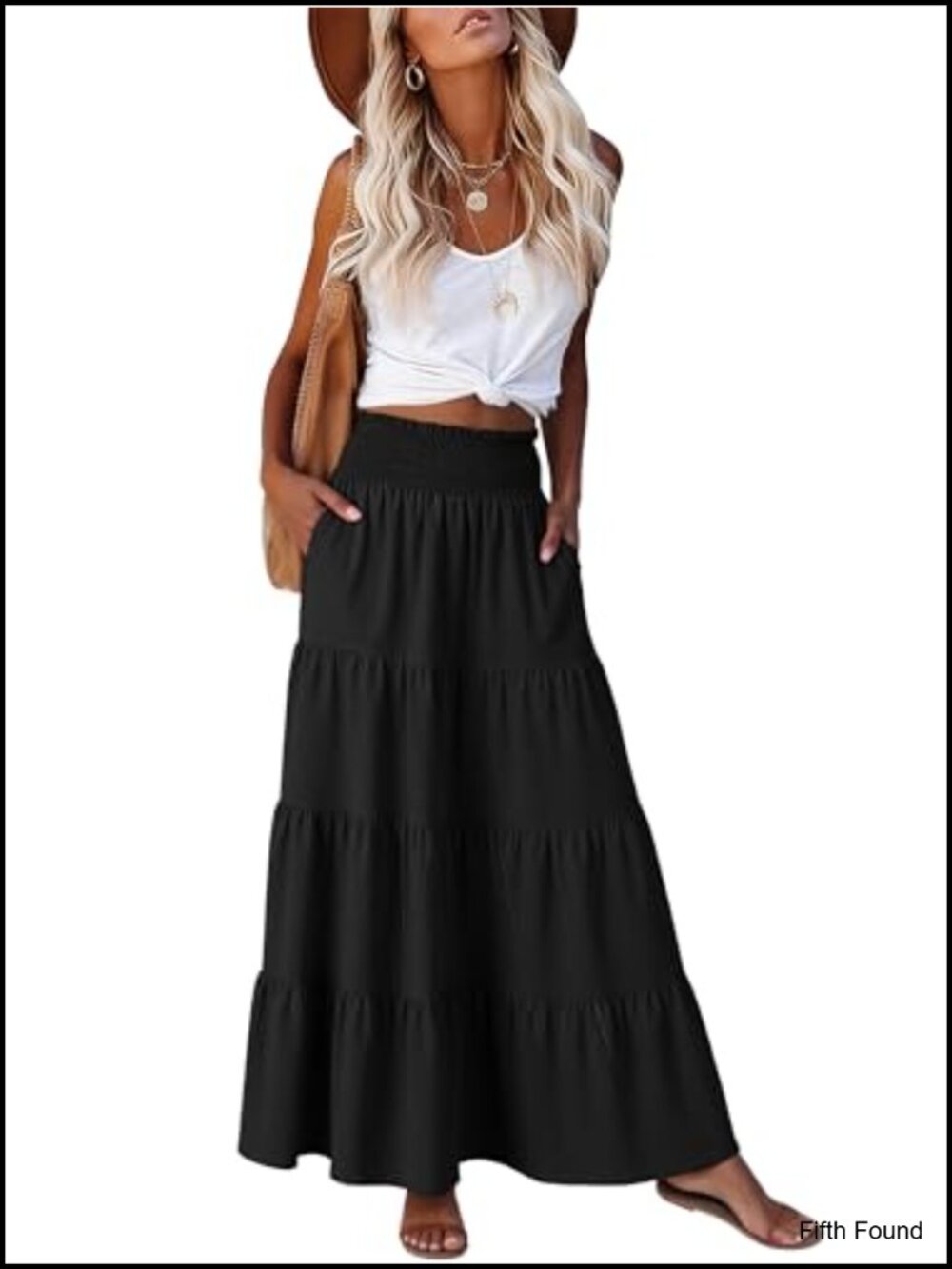 Women's Maxi Skirt High Waist A-Line Tiered Flowy Summer Beach Casual